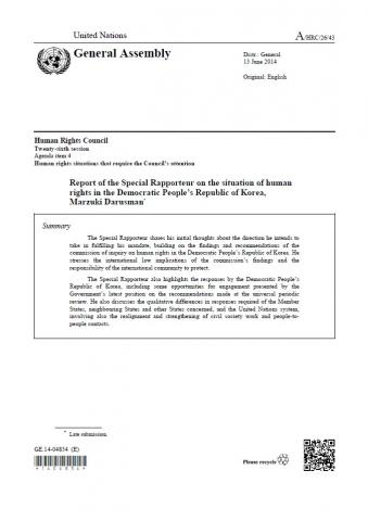 Report of the UN Special Rapporteur on the situation of human rights in the DPRK to the Human Rights Council, 2014
